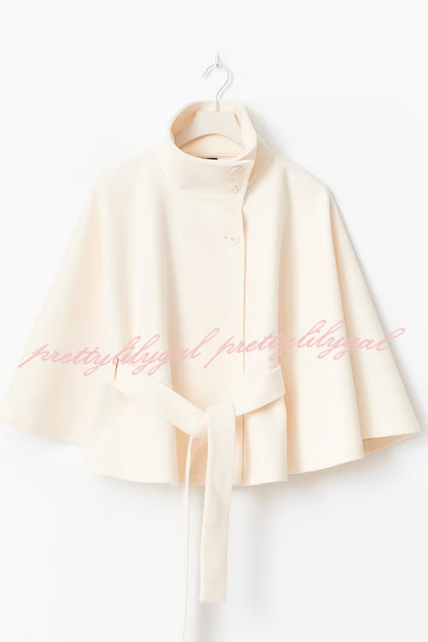 Fashionable Stand Collar Button Waist Tie Loose Cape