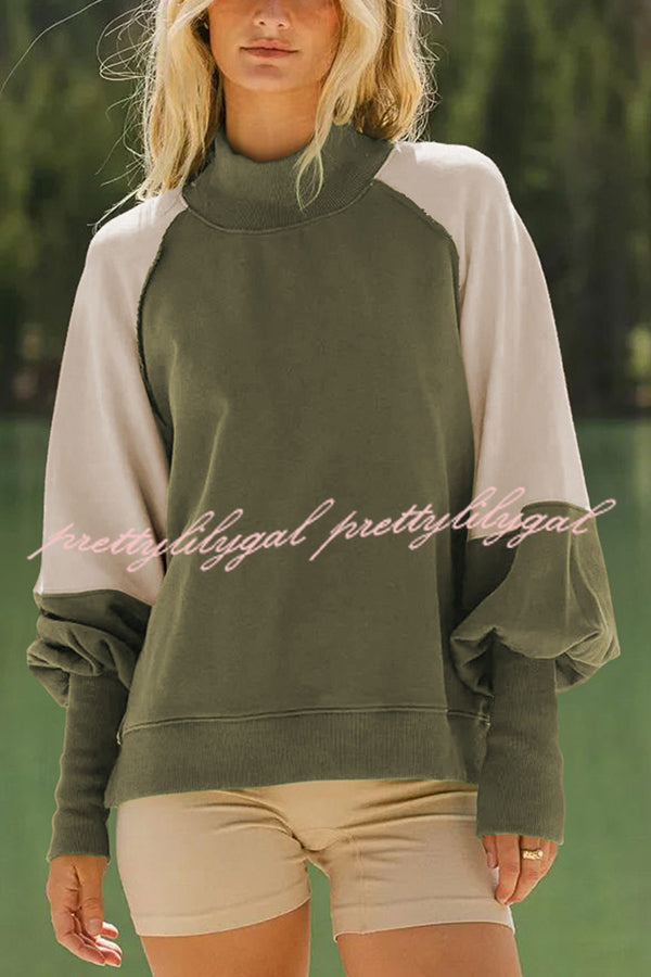 Fashionable Contrast Color Stitching Long Sleeve Loose Sweatshirt