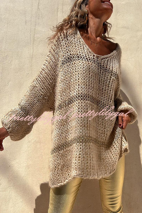 Autumn Brunch Knit Striped Colorblock Loose Pullover Sweater