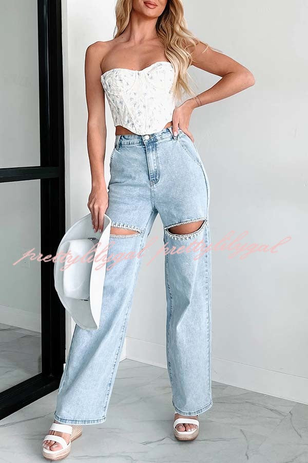 Blowing Your Mind Slit-Front Wide Leg Pocket Rhinestone Jeans