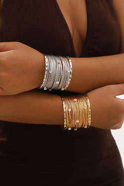 Sweet and Cool Punk Style Wide Metal Brushed Line Open Bracelet