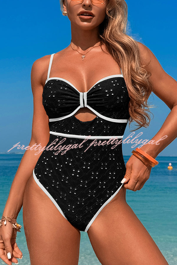 Fashion Contrast Color Hollow Stretch One-piece Swimsuit