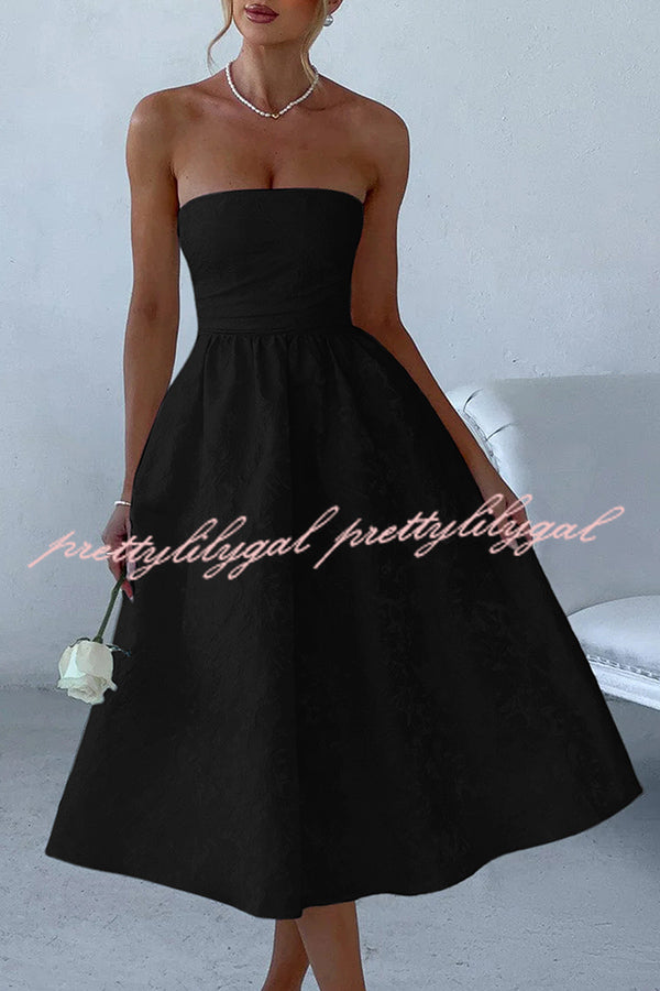 Jacquard Fabric Strapless Open Back Elegant Slim Midi Dress