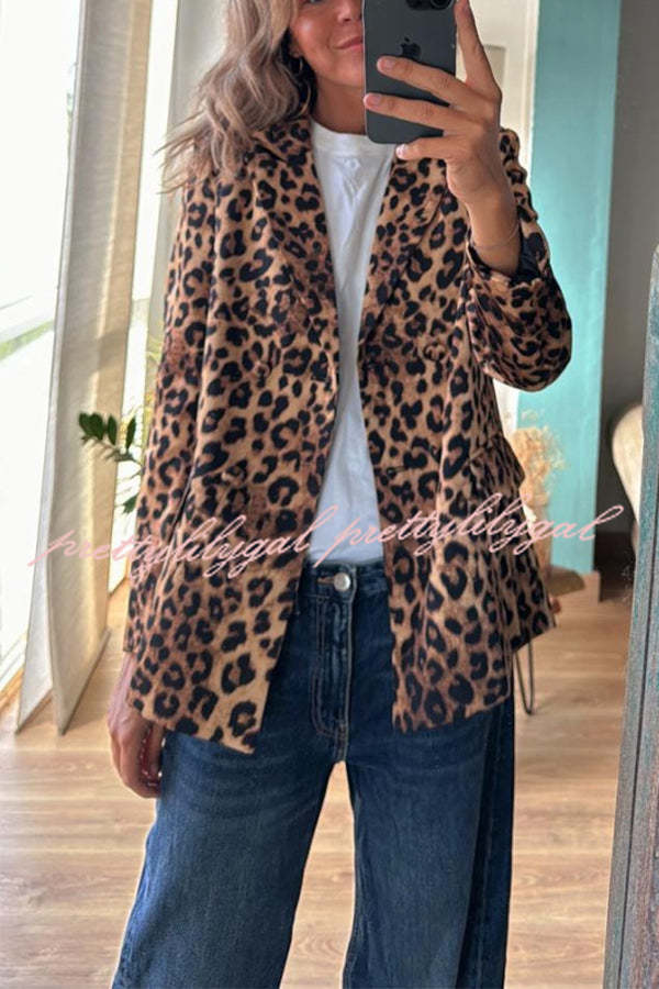 Coco Lady Leopard Print Long Sleeve Lapel Blazer