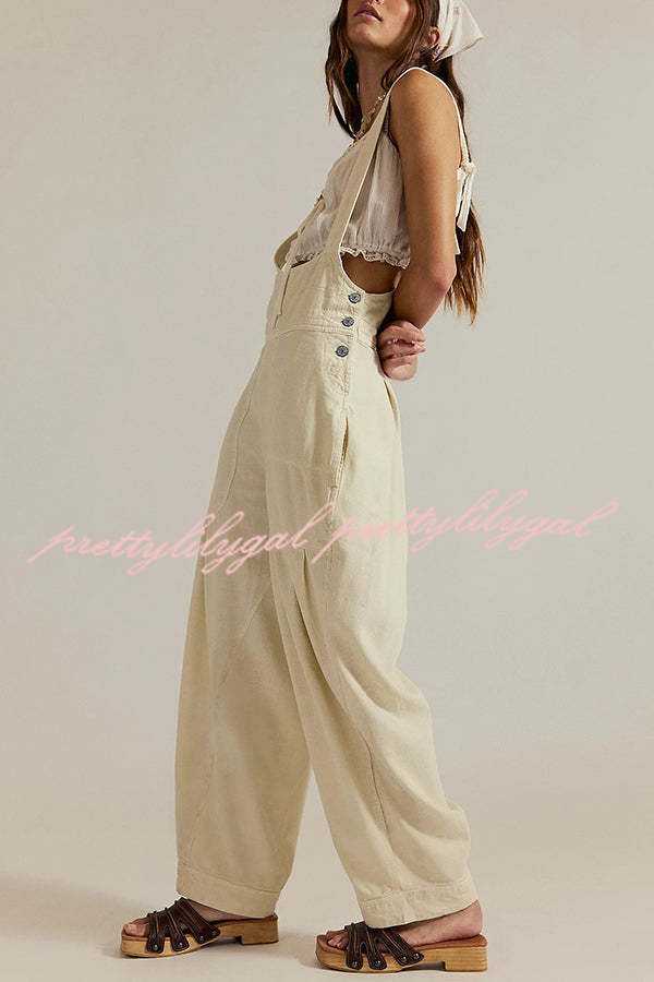Fashionable Casual Side Pocket Button Loose Denim Overalls
