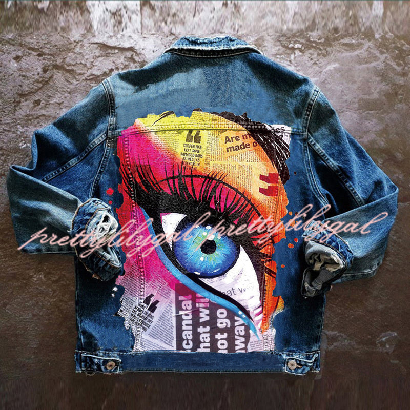 Halloween Print Long Sleeve Denim Jacket