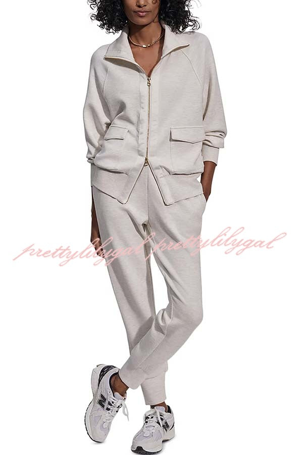 Lissett Zip-Through Long Sleeve Loose Sweatshirt and Elastic Waist Pocket Jogger Set