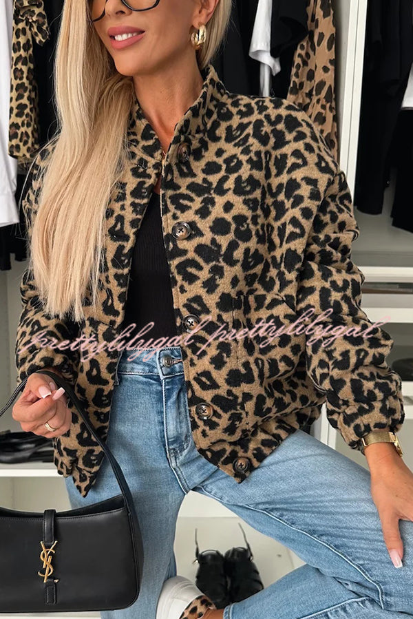 Leopard Print Loose Long-sleeved Pocket Casual Jacket