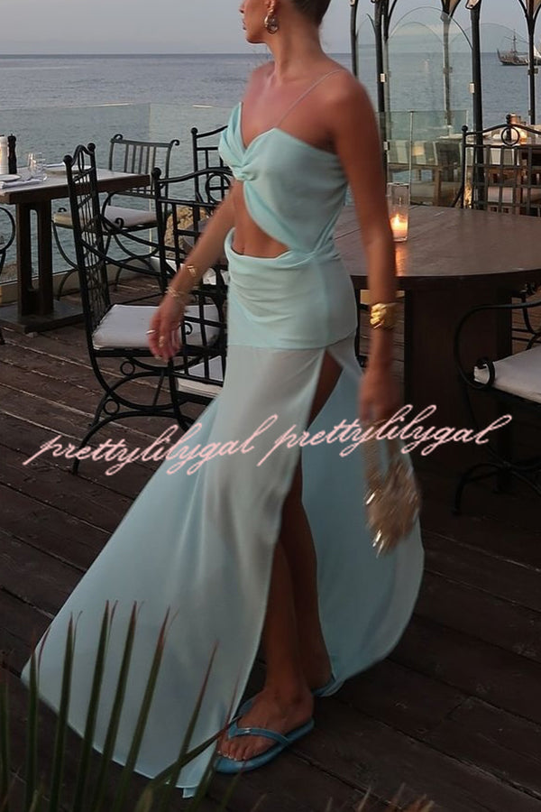 Sexy Halter Waist-baring Backless Lace-up High-slit Maxi Dress