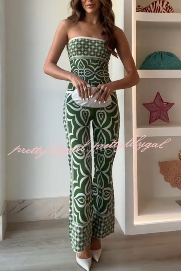 Orla Knit Mosaic Tile Print Bandeau and High Rise Stretch Flared Pants Set