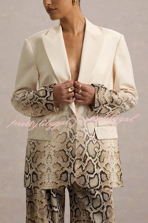 Hurley Ombre Snake Print Single Button Long Sleeve Lapel Loose Blazer