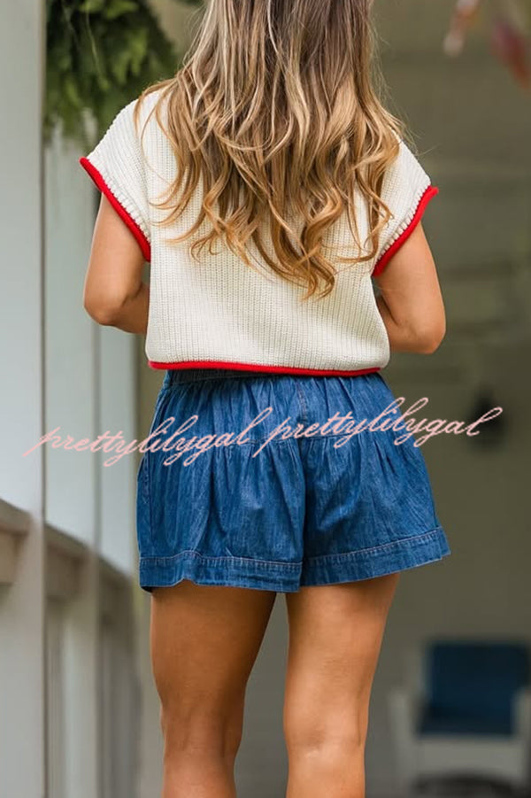 Independence Day Casual Crew Neck Short Sleeve Knit Sweater