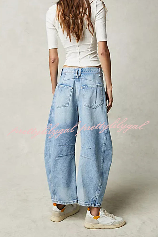 Rina Denim Mid-Rise Pocket Tapered Hem Barrel Jeans