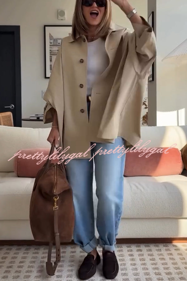 Timeless Fashion Button-breasted Wide Sleeve Pocket Twill A-line Jacket