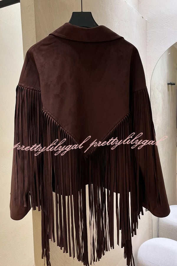 Western City Suede Long Tassels Long Sleeve Lapel Relaxed Jacket