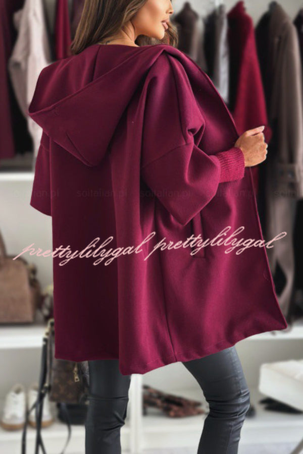 Solid Color Loose Pocket Hooded Long Sleeve Jacket