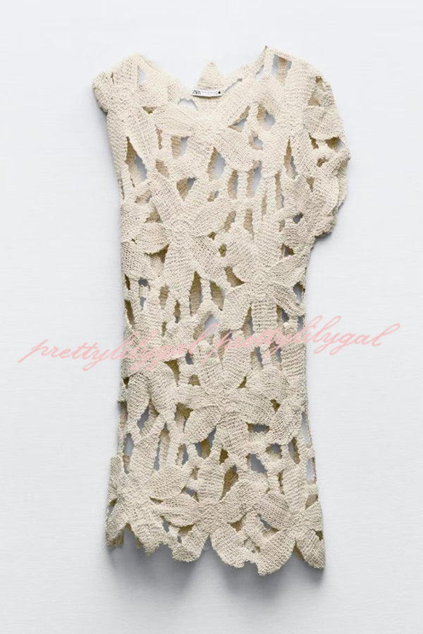 Fashion Crochet Hollow Loose Beach Cover-up Mini Dress