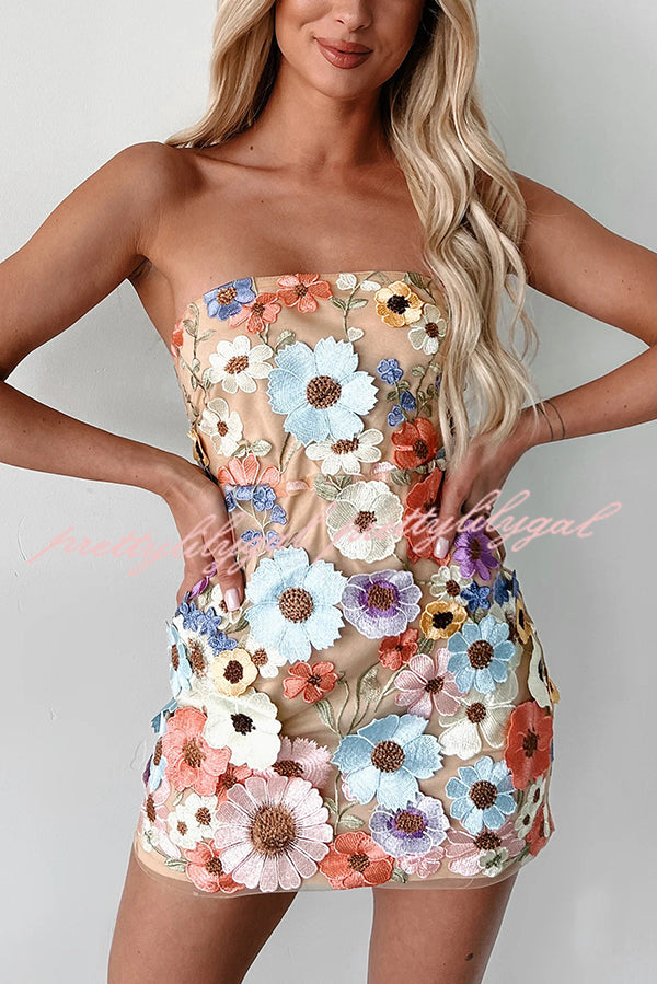 Sexy Embroidered Floral Appliqué Off Shoulder Mini Dress