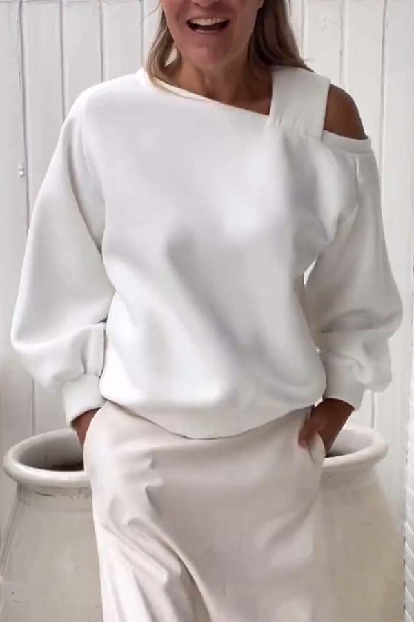 Solid Color Casual Off-shoulder Loose Long-sleeved Sweatshirt