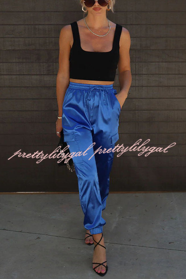 Something Great Satin Pocketed Elastic Waist Cargo Pants