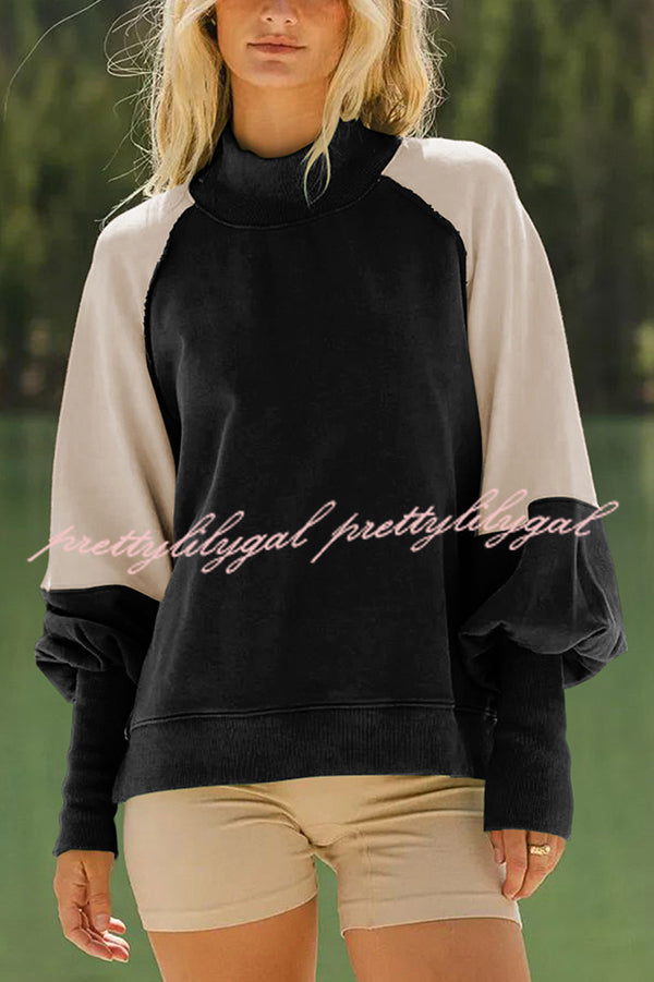 Fashionable Contrast Color Stitching Long Sleeve Loose Sweatshirt