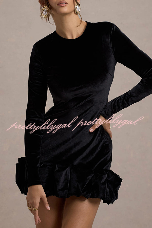Solid Color Velvet Slim-fit Long-sleeved Mini Dress