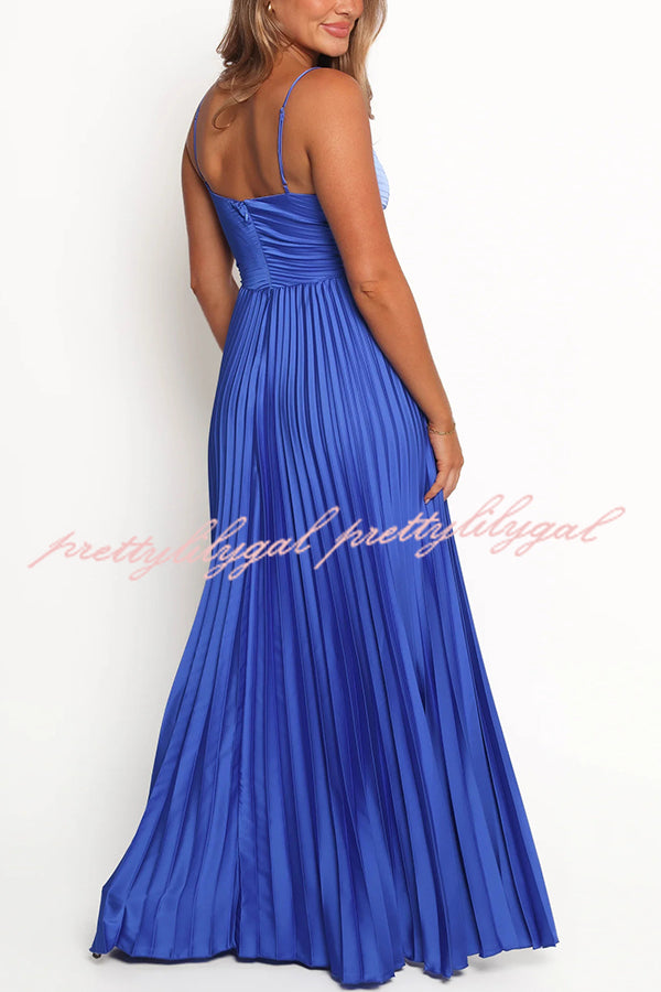 Catch The Light Satin Pleated V-neck Slip Maxi Dress