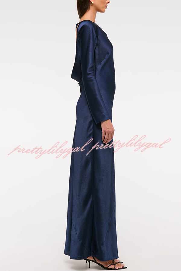 Eternal Event Satin Long Sleeve Cowl Back Slip Maxi Dress