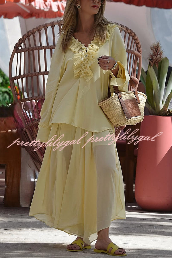 Solid Elastic Waist Drawstring Maxi Skirt