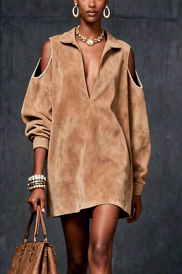 Stylish Loose Off-shoulder Long-sleeved Casual Mini Dress