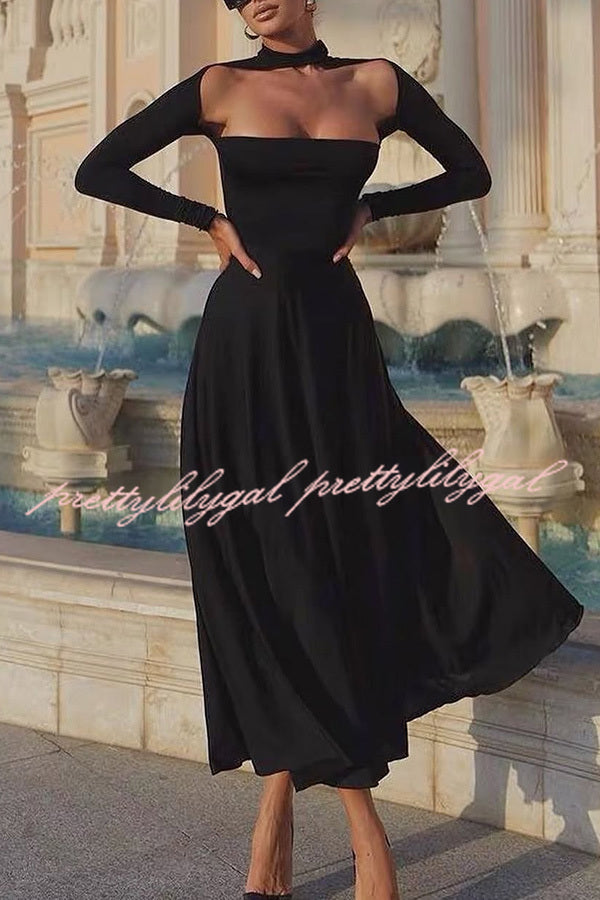 Solid Color Long Sleeve Sexy Slim Fit Full Hem Maxi Dress