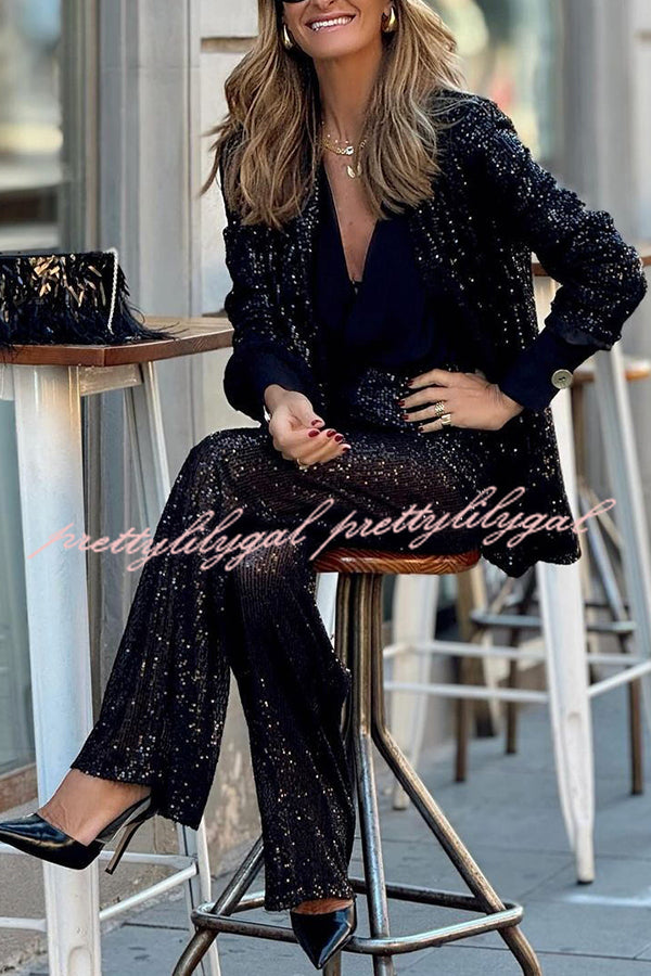 Special Treat Sequin Lapel Party Loose Blazer