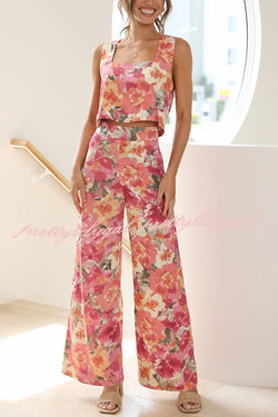 Truly Darling Floral Square Neck Tank and High Rise Wide Leg Pants Set