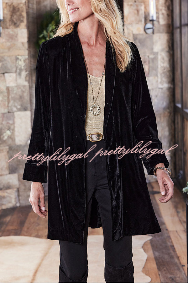 Solid Color Velvet Long-sleeved Loose Mid-length Coat