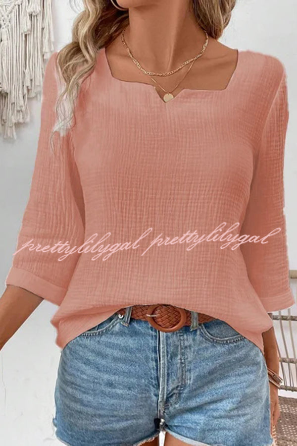 Simple Casual V-neck Mid-length Sleeve Loose Top