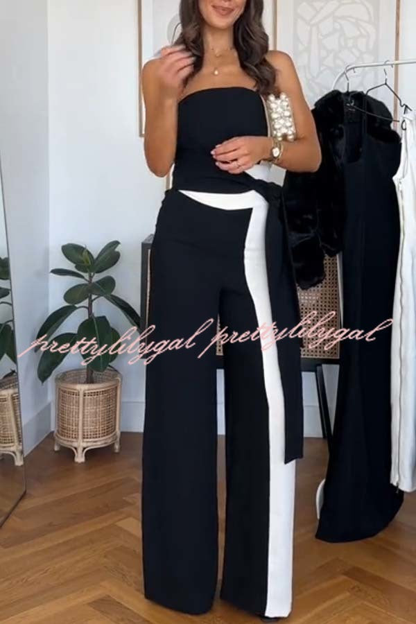 Social Hour Colourblock Tailored Bandeau Tie-up Waist Wide Leg Jumpsuit