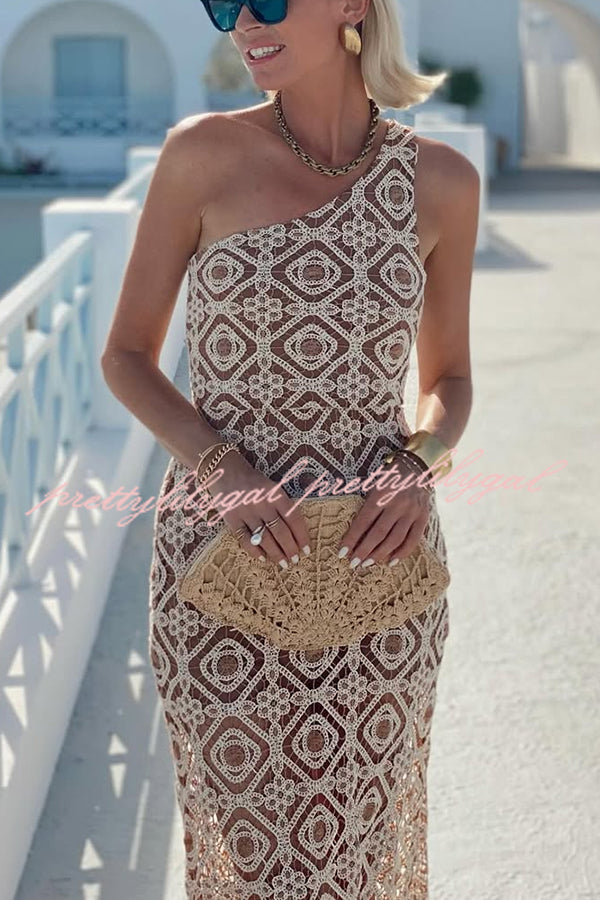 Obsessed with Beauty Crochet Lace One Shoulder Maxi Dress