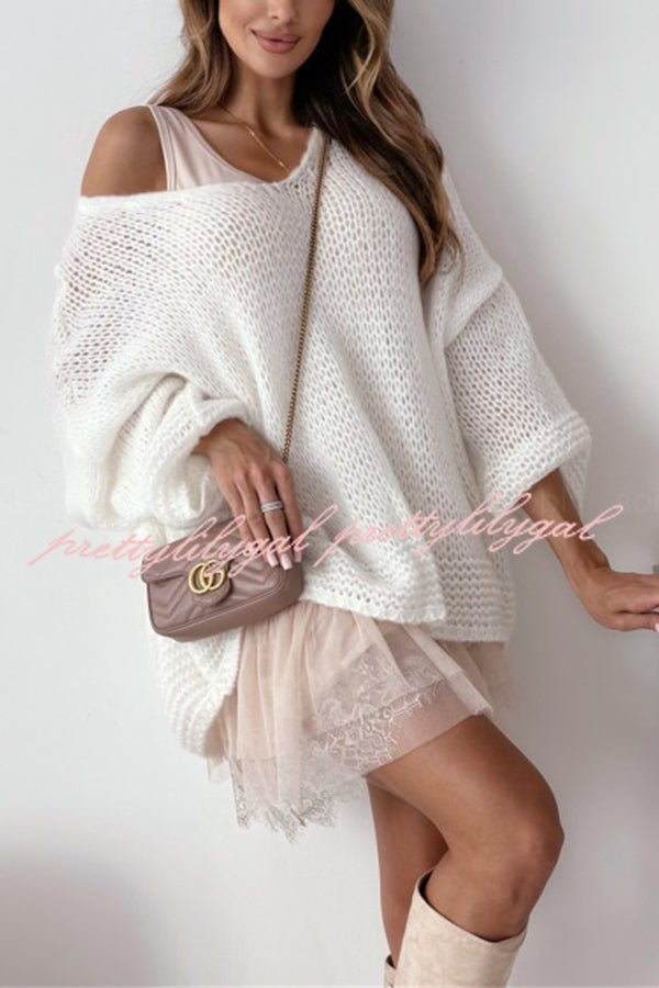 Solid Color Loose V-neck Casual Knitted Sweater