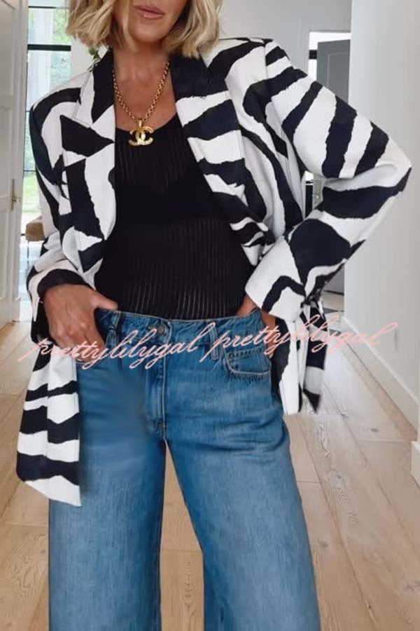 Breath of Freedom Animal Print Button Up Long Sleeve Lapel Loose Blazer