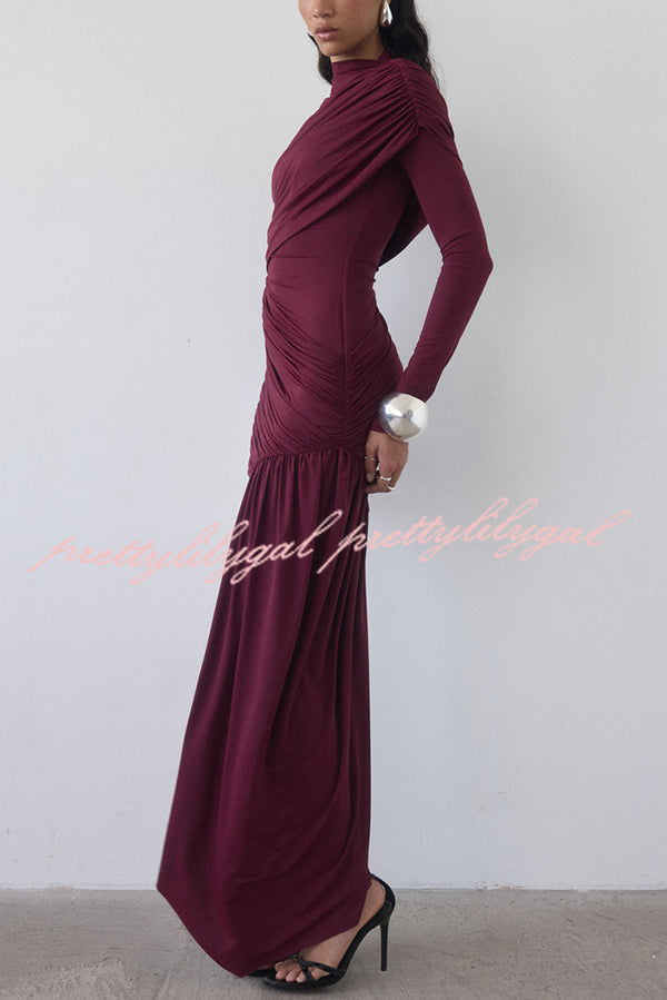 Solid Color Long-sleeved Pleated Slim-fit Elegant Ribbon Mini Dress