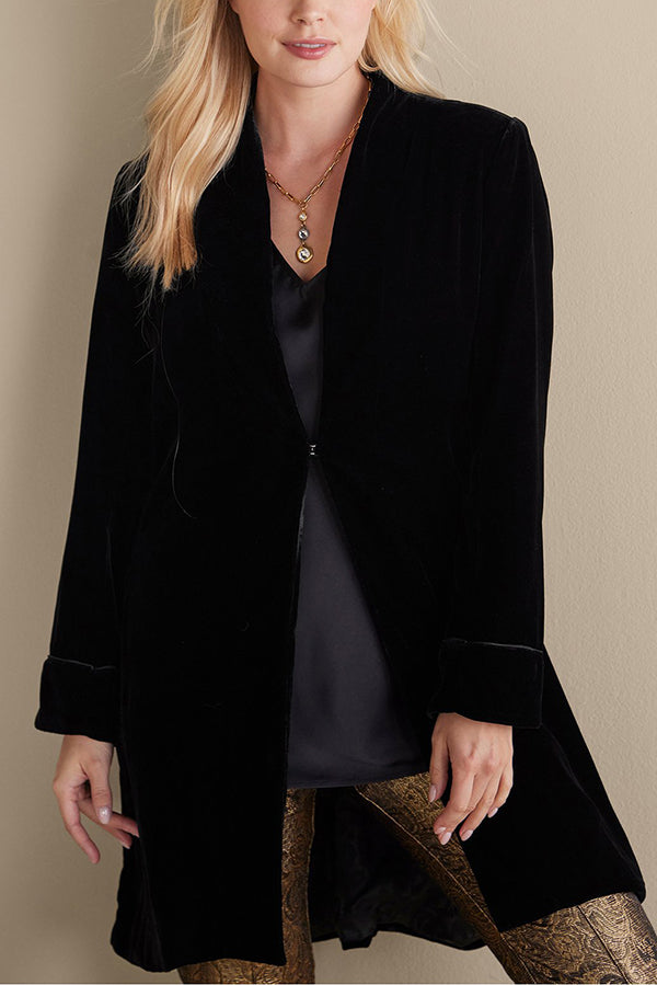 Solid Color Velvet Long-sleeved Loose Mid-length Coat