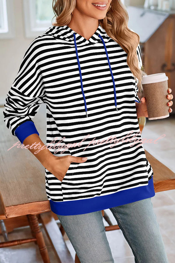 Striped Print Long Sleeve Pocket Loose Hoodie