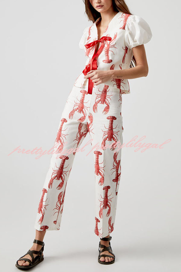 Fun Vacation Lobster Print High Rise Straight Pants