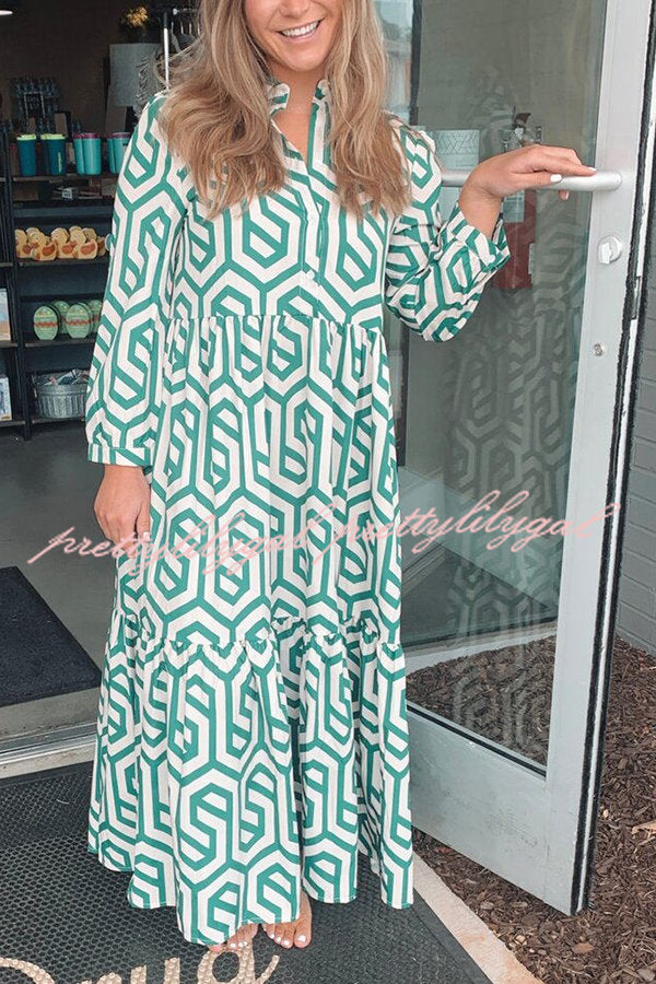 Marley Geometric Figure Print Loose Shirt Midi Dress