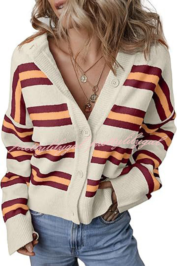 Colorblock Striped Knitted Long-sleeve Cardigan