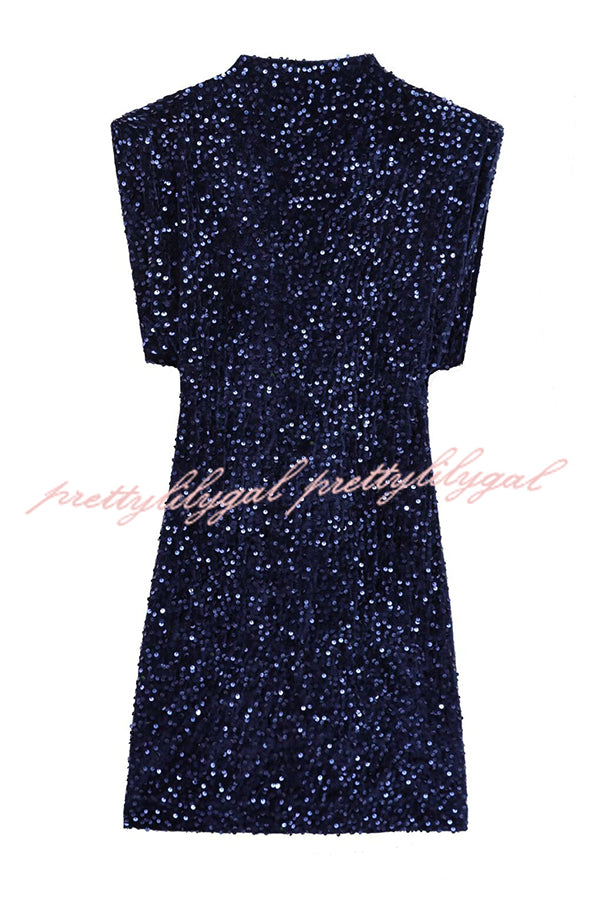 Fashionable Sequined Round Neck Sleeveless Slim-fit Mini Dress