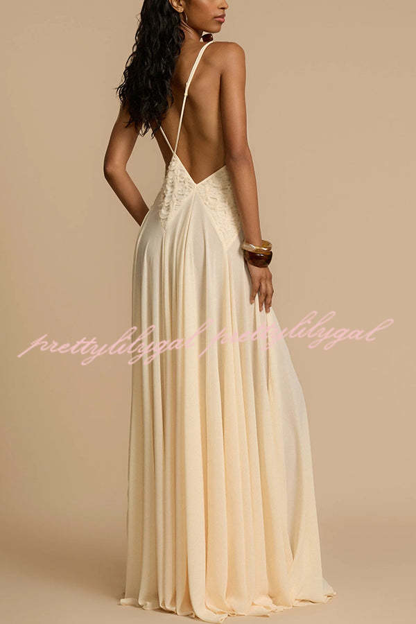 Modern Muse Tulle Lace Patchwork Backless Flowy Maxi Dress