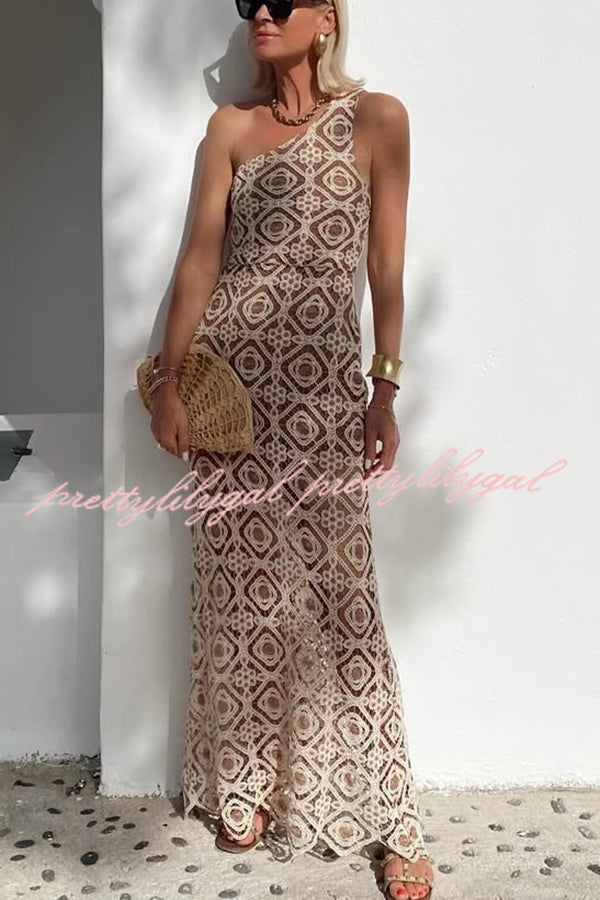 Obsessed with Beauty Crochet Lace One Shoulder Maxi Dress
