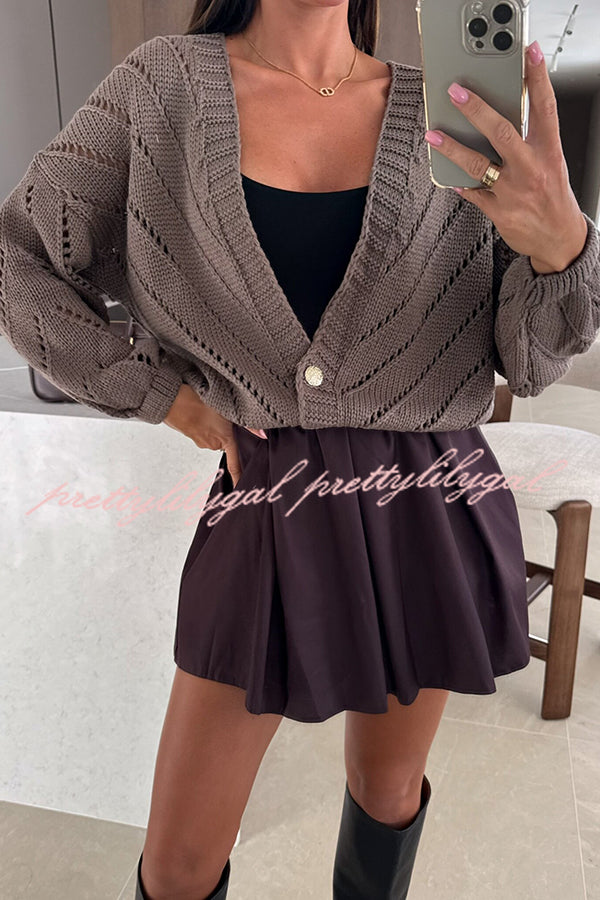 Fashion Hollow Knitted V-neck Button Loose Cardigan