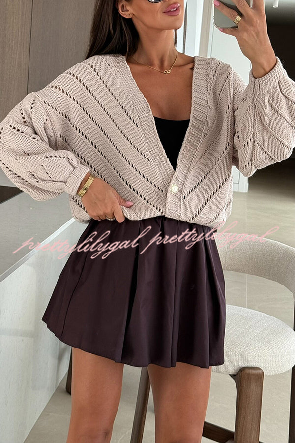 Fashion Hollow Knitted V-neck Button Loose Cardigan